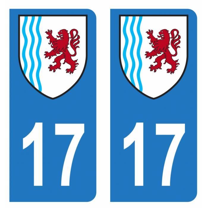 Lot 2 Autocollants Stickers plaque immatriculation voiture auto département 17 Charente-maritime Logo Nouvelle-Aquitaine