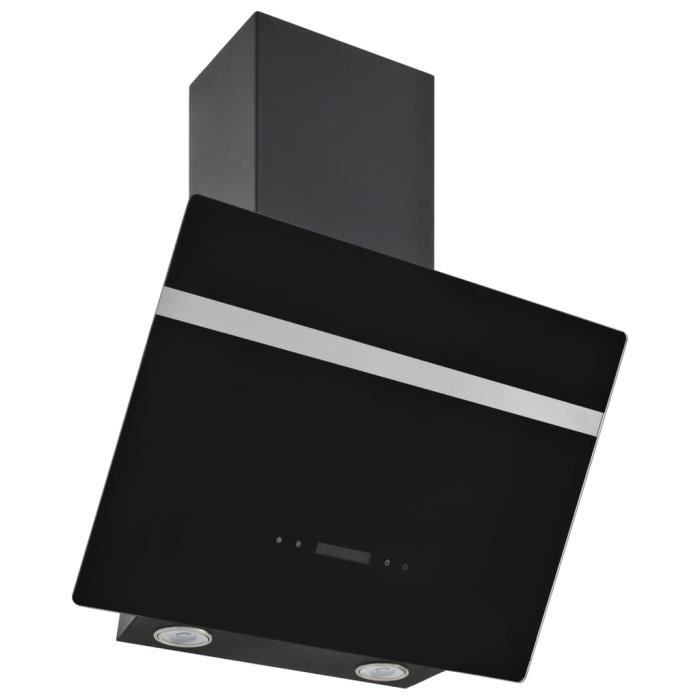 Hotte murale Hotte aspirante cuisine Hotte décorative 60 cm Acier inoxydable et verre trempé Noir
