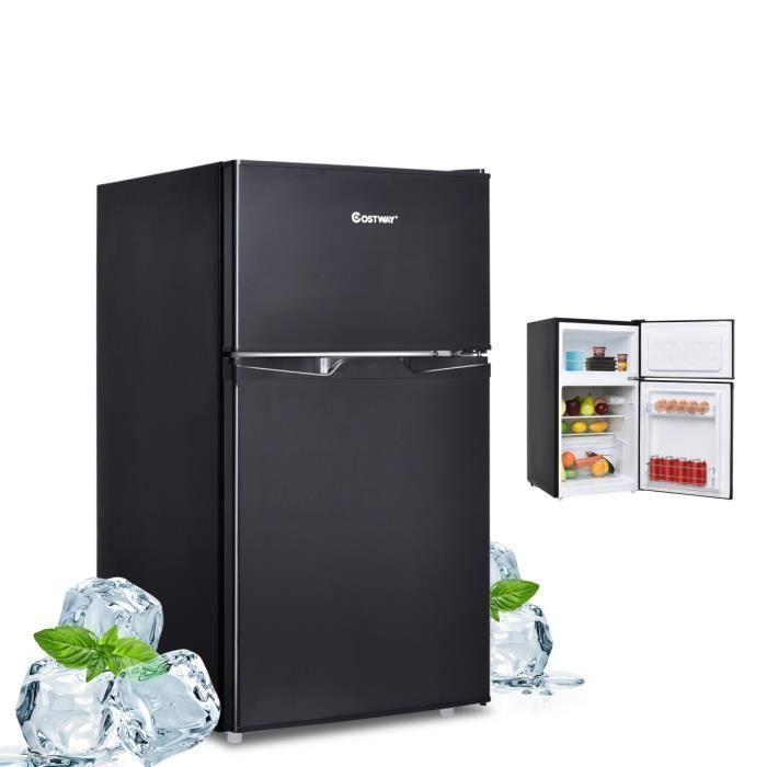 COSTWAY Frigo Combiné 85L 100W Congélateur 25L Eclairage Intégré avec 2 Tablettes en Verre,Compartiment Légumes,3 Etagères de Porte