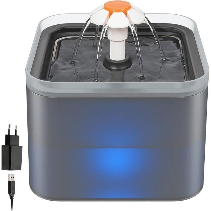 Fontaine à Eau pour Chat Chien, 2LFontaine à Fleur pour Chat 3 Modes Distributeur Eau pour Chat Lumière LED Intelligente Gris