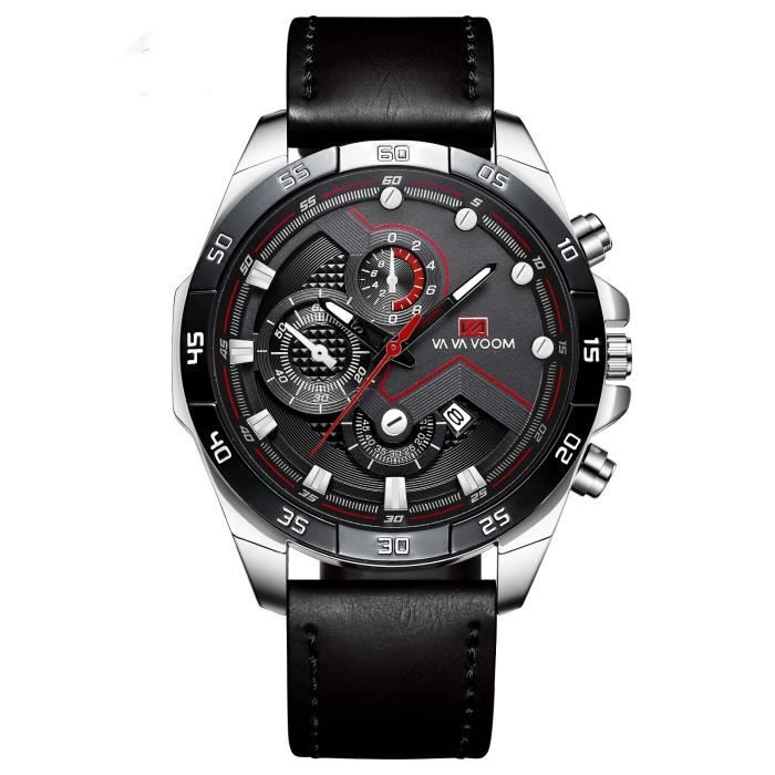 Montre Homme Quartz FESTIVUS , Cuir , Imperméable , Quartz , Analogique , Noir , Boîtier en Argenté