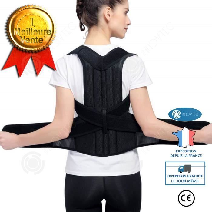 INN® Redresse dos maintien dos homme femme correcteur posture fort réglable corset ceinture d'épaule magnétique M(43.5X96CM)