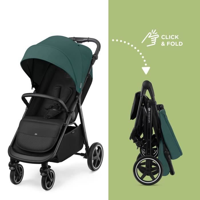 KINDERKRAFT Route - Poussette bébé Compacte, Légère et Accessoires - 0 à 22 kg - Vert