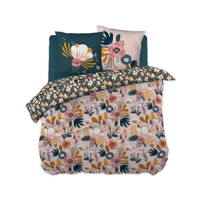 parure de lit (housse de couette + 2 taies d'oreiller) coton imprimé 260 x 240 cm champetre
