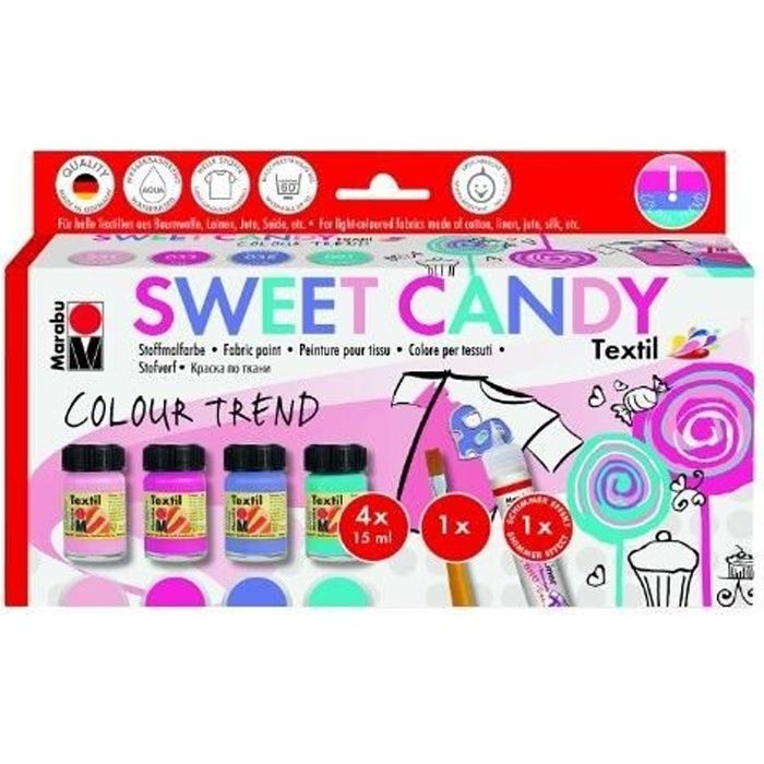 MARABU TEXTILFARBE TEXTIL, SET SWEET CANDY AUF WASSERBASIS, FR HELLE TEXTILIEN, WASCHBESTNDIG BIS 60 GRAD, LICHTECHT, UNTEREI