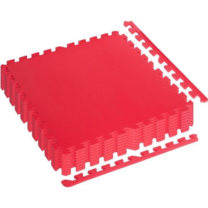 MOVIT® Tapis de protection pour le sol, 8 unités soit 3m², 60x60 cm, mousse EVA + 16 embouts pour musculation, fitness - Rouge