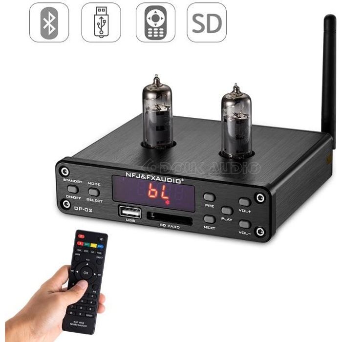 Vacuum Tube Preampli sans Fil Audio Hi-FI Stereo Preamplifier Lecteur de musique, Remote Control, Bluetooth, U-Disk, SD Card, 3.5mm