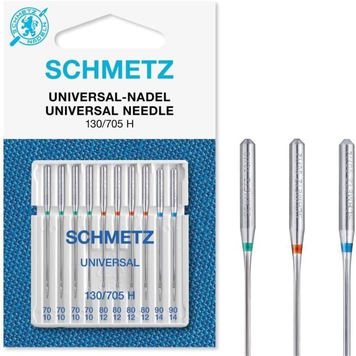 Schmetz - Lot de 10 aiguilles pour machine à coudre universelles (normal/standard), tailles assorties 70/10, 80/12 et 90/14