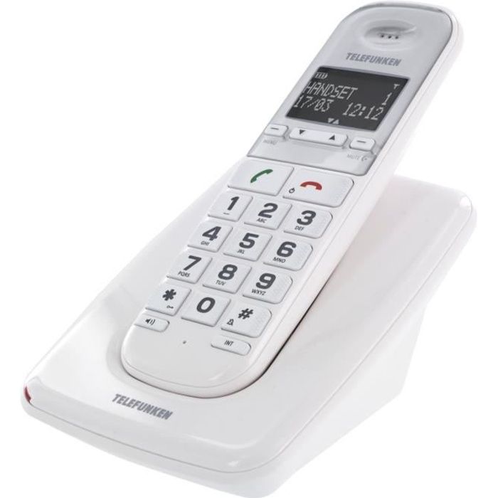TELEFUNKEN téléphone SOLO grosses touches sénior TD 301 - Compatible appareil auditif - Mains libres - Blanc