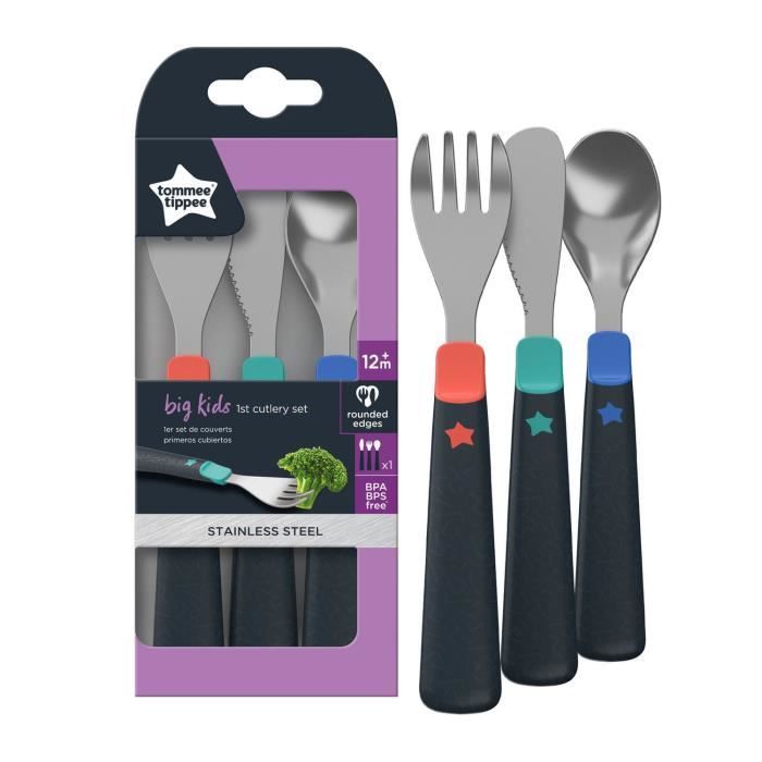 TOMMEE TIPPEE Mon Premier Set de Couverts Inox, 12+ mois, Lot de 3 pièces