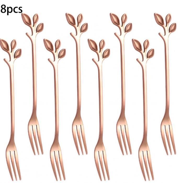 Stainless Steel Fork Fourchette Set Dessert Gâteau Mini Poignée Accessoires de cuisine en acier inoxydable avec or rose 8pcs