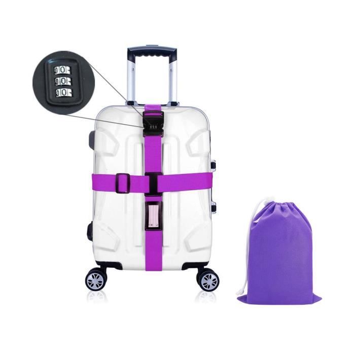 Sangle de Bagage Valise Courroies Réglables avec La Ceinture de Serrure et l'Étiquette - Violet