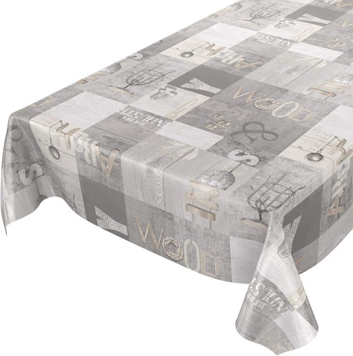 Protection Table Beige Aspect Lin Nappe Toile Cirée ANRO Lavable Beige Aspect Lin - 100x140 Cm - Protection Table Intérieur/extérieur Nappe Lavable Beige