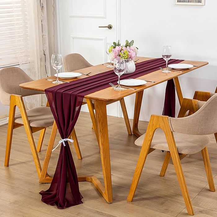 Chemin De Table Mousseline 70x300cm - Lavable - Décoration Mariage, Fête, Anniversaire - Doré