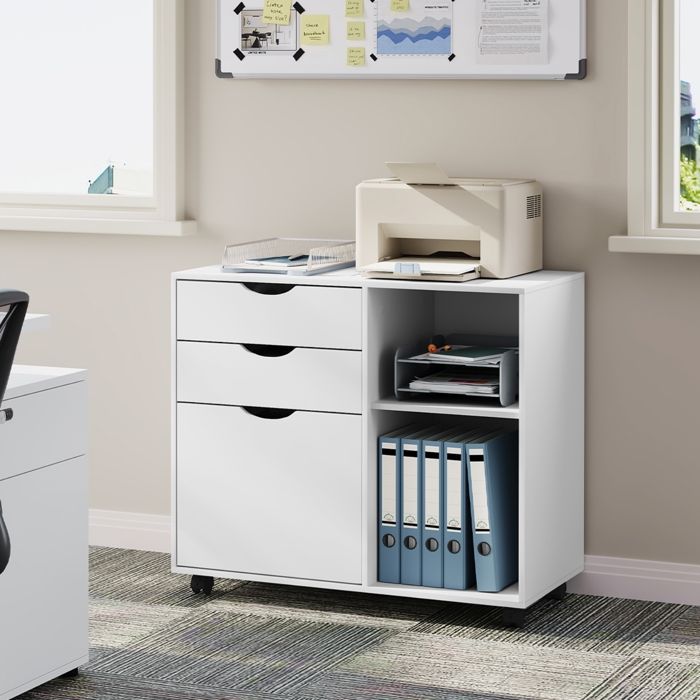 Caisson de Bureau - WOLTU - Armoire à Dossiers sur roulettes - Bois dIngénierie - Blanc W0ATT0649