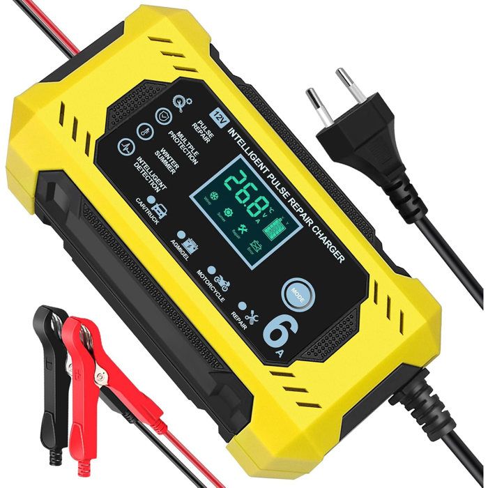 Chargeur Maintien Batterie Moto 12V Intelligent - Écran Digital, Protection Multiple, Pour 4Ah à 30Ah