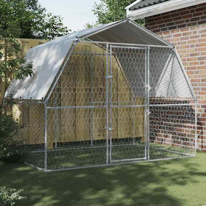 vidaXL Cage pour Chiens avec Toit et Porte, Parc à Chiens, Enclos pour Animaux, Chenil de Terrasse Extérieur, Argenté Acier 3294908