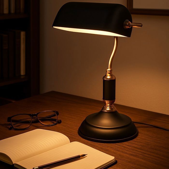 Lampe de bureau Banker Notaire noir et aspect cuivre E27 (sans ampoule)