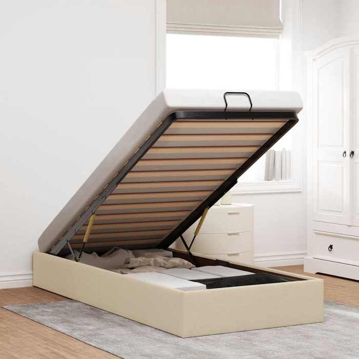 SALE 2025Structure/Cadre de lit ottoman - Lit 1 personne - crème 90x190 cm tissu 37.2 Kg 7611