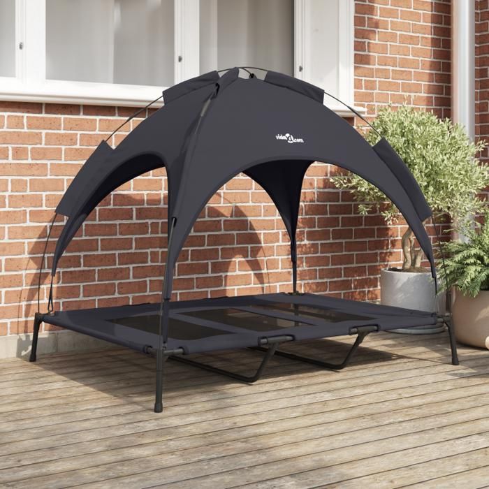 Lit pour Chien Surélevé avec Toit Amovible Noir XL Acier