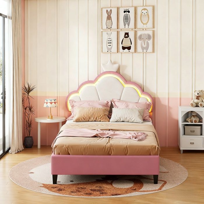 Lit enfant fille 90x200 lit princesse avec couronnecadre de lit