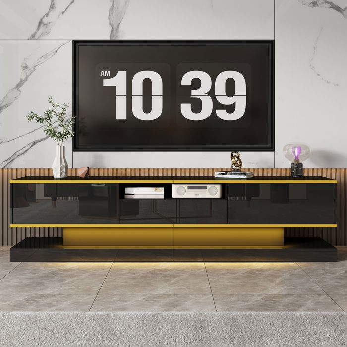 Meuble TV - SOGEU - LED à changement de couleur - 3 tiroirs - 180x38x45 cm - Finition brillante