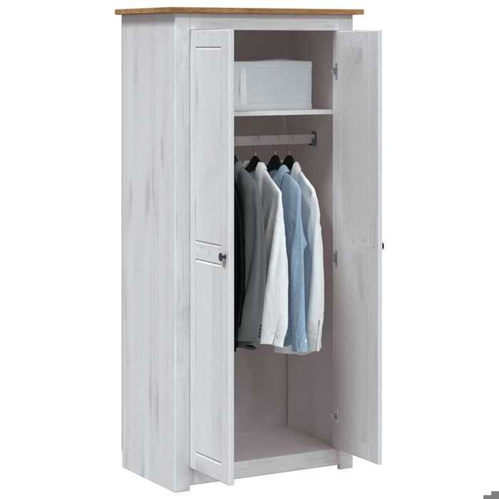 Blanc Garde-robe CLARENCE Armoire penderie Pour chambre Blanc 80x50x171 5 cm Pin massif Assortiment Panama LV1342