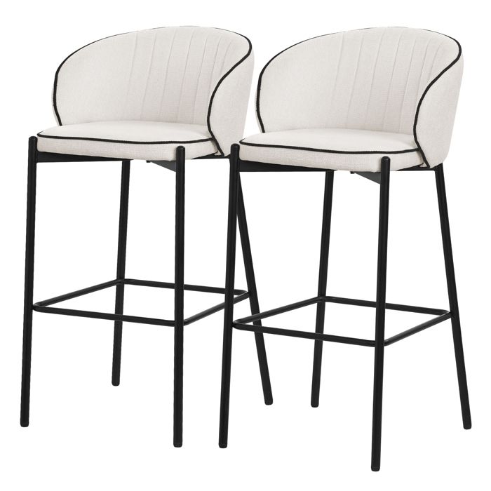 Lot 2 tabourets de bar ML-Design tissu beige hauteur 76 cm avec dossier et repose-pieds cuisine îlot