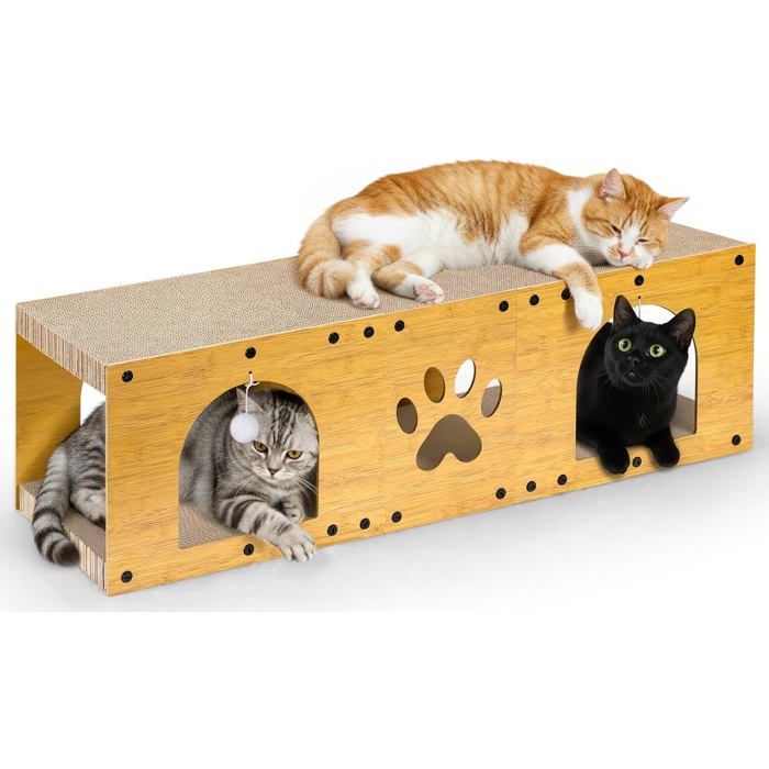 Comparer les prix de Griffoir pour chats - GIMARS - 100x30x30 cm - Maison en carton - 2 balles jouet - Carton ondulé robuste