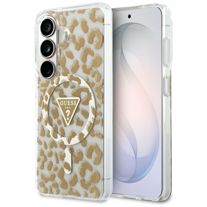 Coque Guess IML Leopard Print Triangle MagSafe pour Samsung Galaxy S26 - Brown