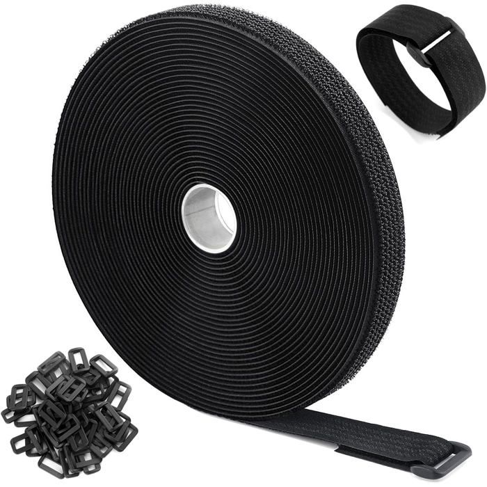 Sangles de Câble Réglables 15m x 2cm - 70 Attaches Réutilisables - Noir ...