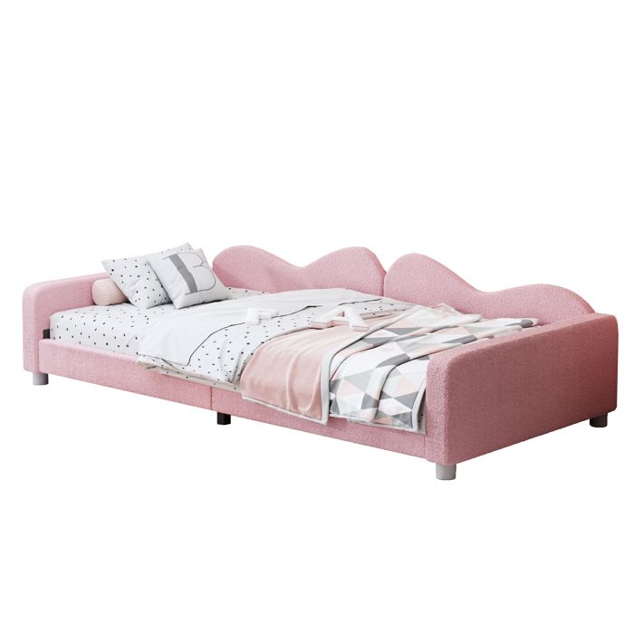 VLIVRA Lit Banquette 90 × 200 cm Lit Simple - Dossier Accoudoirs et Structure Rembourrée - sans Matelas - Rose