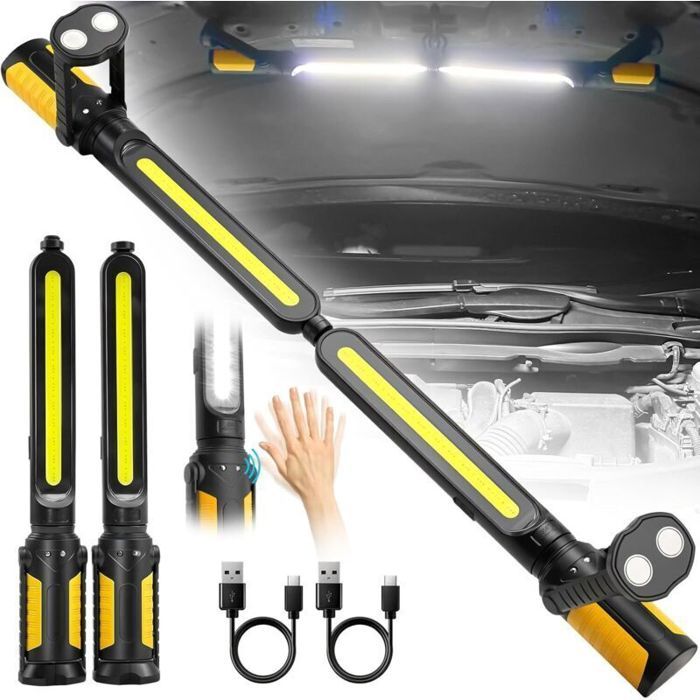 Baladeuse LED Mecanicien avec Contrôle Capteur 2400LM Lampe Mecanicien 4400mAh Lampe de Travail avec Crochets et Base Magnétique
