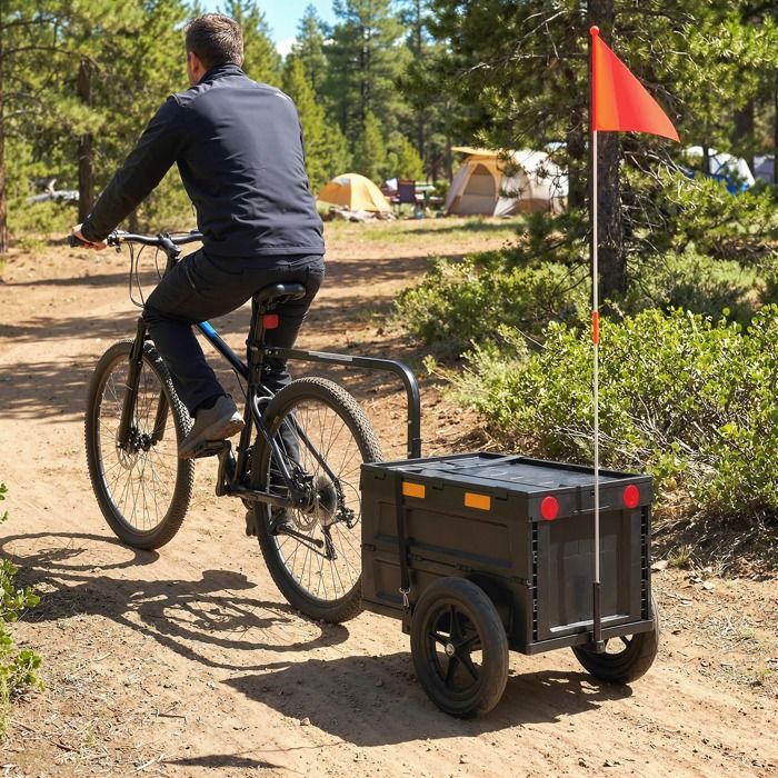 Remorque Vélo Remorque Cargo 65L avec Boîte de Rangement Pliable et Couvercle Roues Pneumatiques à Dégagement Rapide