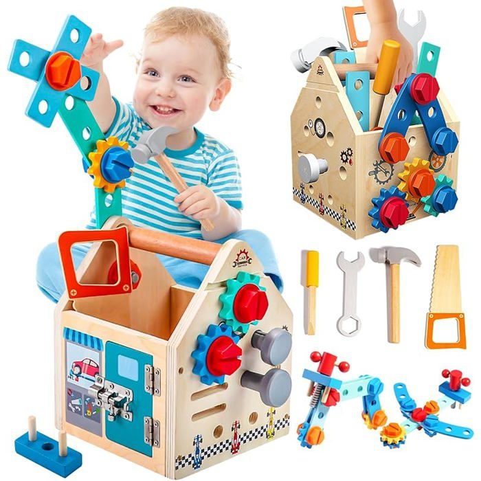 Coffret D'outils En Bois Montessori 47 Pièces – DINORUN – Cadeau Garçon Fille 3-6 Ans