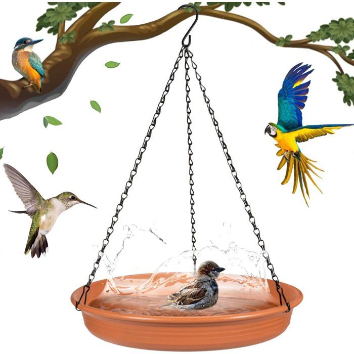 Bain pour oiseaux suspendu – Gamelle à eau pour oiseaux sauvages – Récipient pour terrasse et jardin – Bol multifonction pour nour