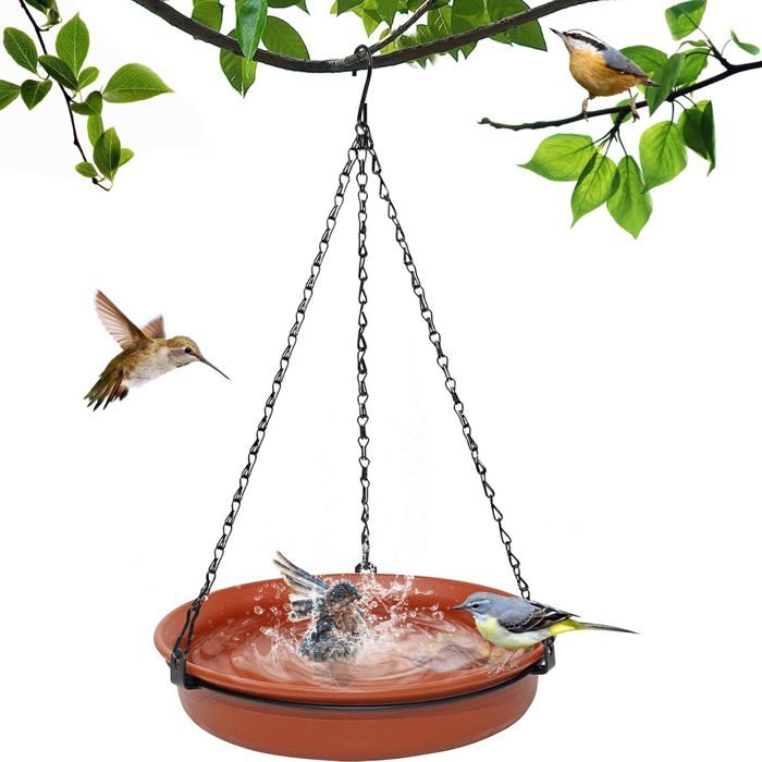 Abreuvoir Oiseaux Exterieur Bains pour Oiseaux Sauvages suspendues Mangeoire pour Oiseaux Exterieur Sauvages (Brun)