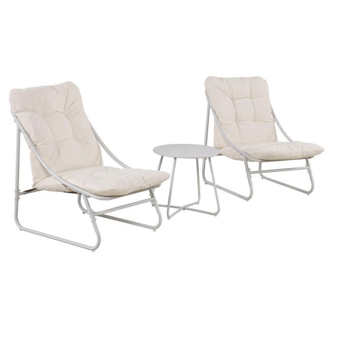 Ensemble jardin 2 fauteuils avec assise coussin capitonné + table basse beige - TIXON Ensemble jardin 2 fauteuils avec assise coussin capitonné + table basse beige - TIXON