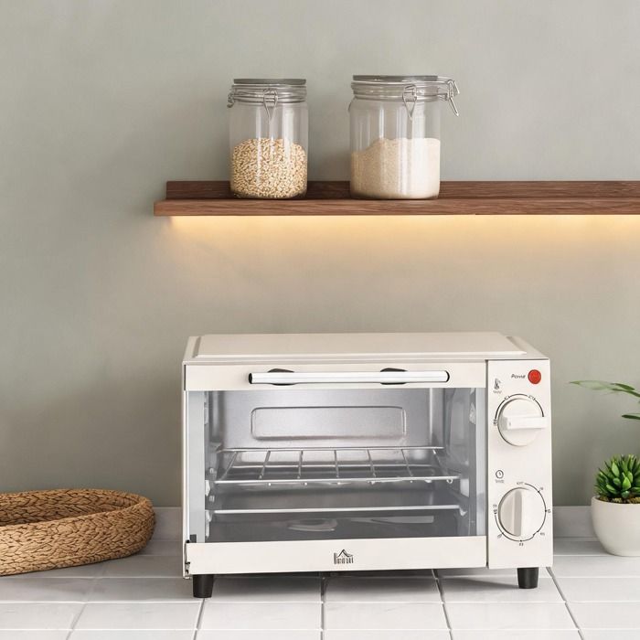 Mini four électrique compact 9 L en métal blanc crème température et minuteur réglables