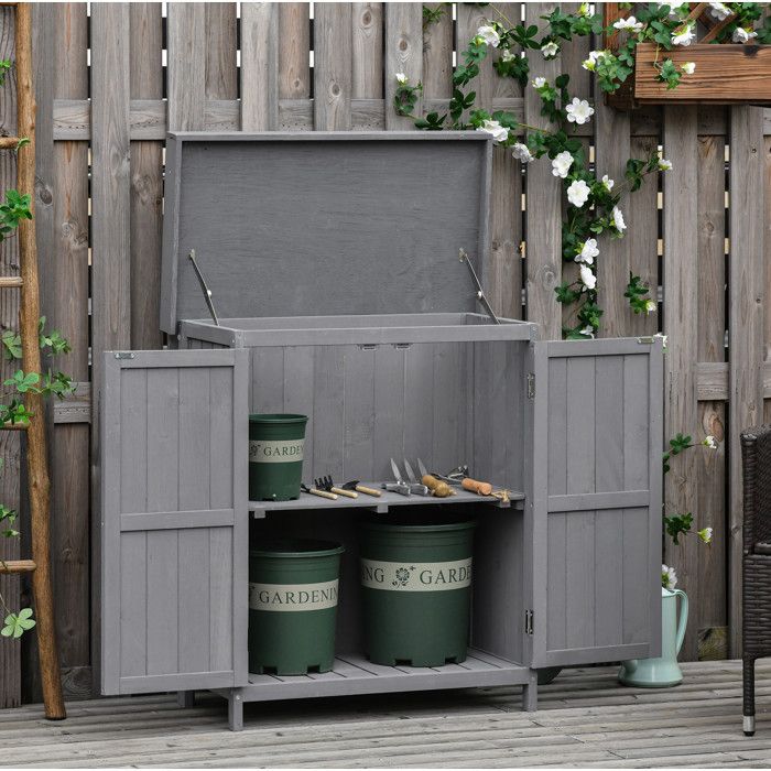 Armoire de rangement extérieure en bois laqué gris foncé 2 compartiments 74 x 43 x 88 cm