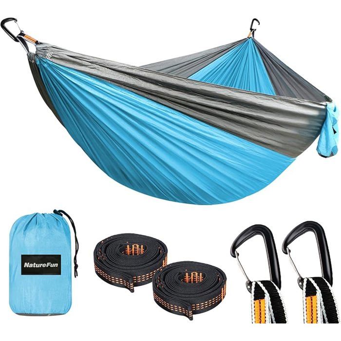 Hamac azure gris grand 300x200cm transportable séchage rapide et charge maximale 300 kg