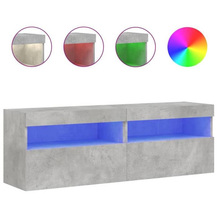 Meubles TV muraux et lumières LED - Solide&Luxe - rangement multimédia - 2 pcss - Gris béton - 60 x 30 x 40 cm（37472）