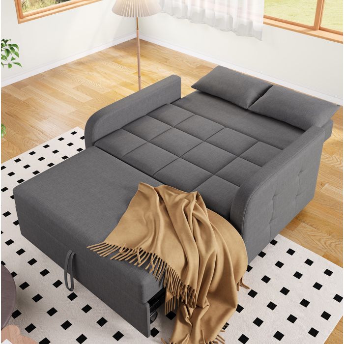 Canape lit convertible 2 places gris antique 127 x 75 x 94 cm dossier reglable couchage 110 x 180 cm