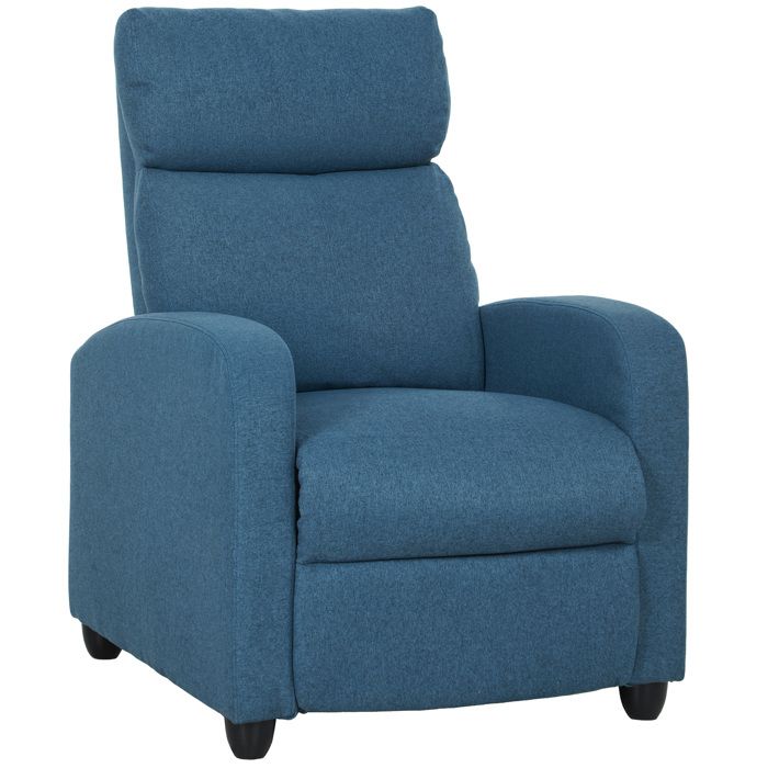 LIA Fauteuil de relaxation manuel inclinable avec repose-pieds et rembourré en tissu bleu