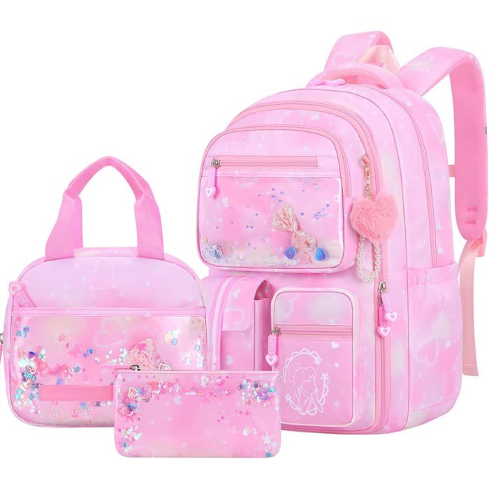 Ensemble De Sac À Dos Fille Primaire 3 Pièce Kawaii Cartable Enfant Scolaire Sac Ecole Fille Collège Léger Pour Cp Ce Cm 6 À 12 An