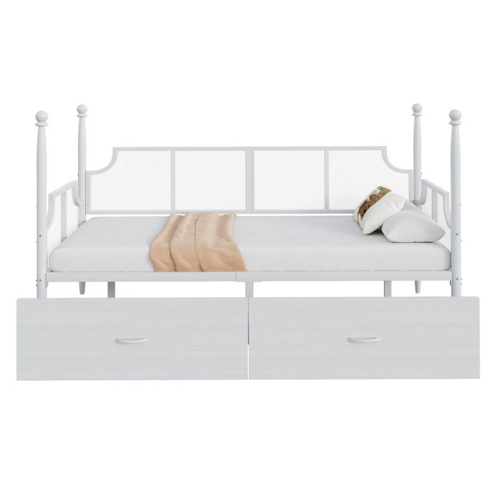 ELVORIN Lit combine en fer 90 x 200 cm style vintage blanc 2 tiroirs structure metallique canape-lit