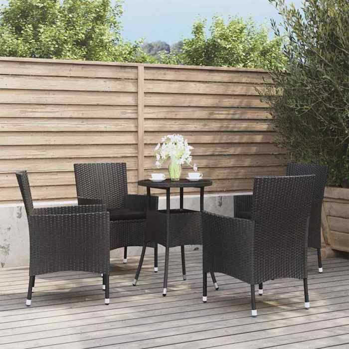 VIDAXL Ensemble Table bar avec chaises de jardin (5 pcs) - ANTI-UV - coussins - noir poly rotin 60x75 cm M2342