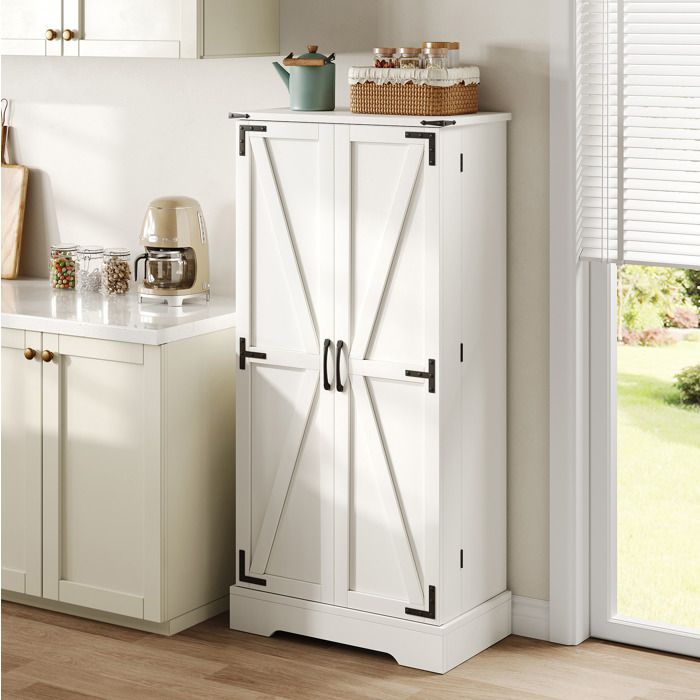 Buffet de cuisine – Armoire de rangement style campagne avec LED 2 portes étagères réglables blanc 60 x 35 x 128 5 cm