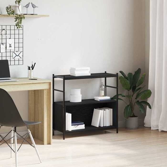 vidaXL Étagère de rangement 80 x 30 x 78 5 cm coloris chêne noir en bois dingénierie et fer