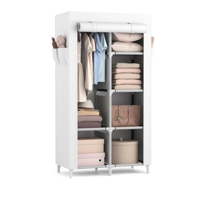 Armoire de Rangement Penderie en Tissu avec Housse Armoire Portable avec Barre de Suspension et Étagères(Blanc 84 x 42 x 162 cm)